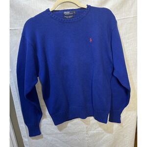 Polo Ralph Lauren Royal Blue Cotton Crew neck Sweater Mens SZ L Subtle Old Money